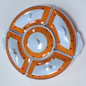 Temptations, orange polka dot melamine chip /dip /veegie /condiment set.